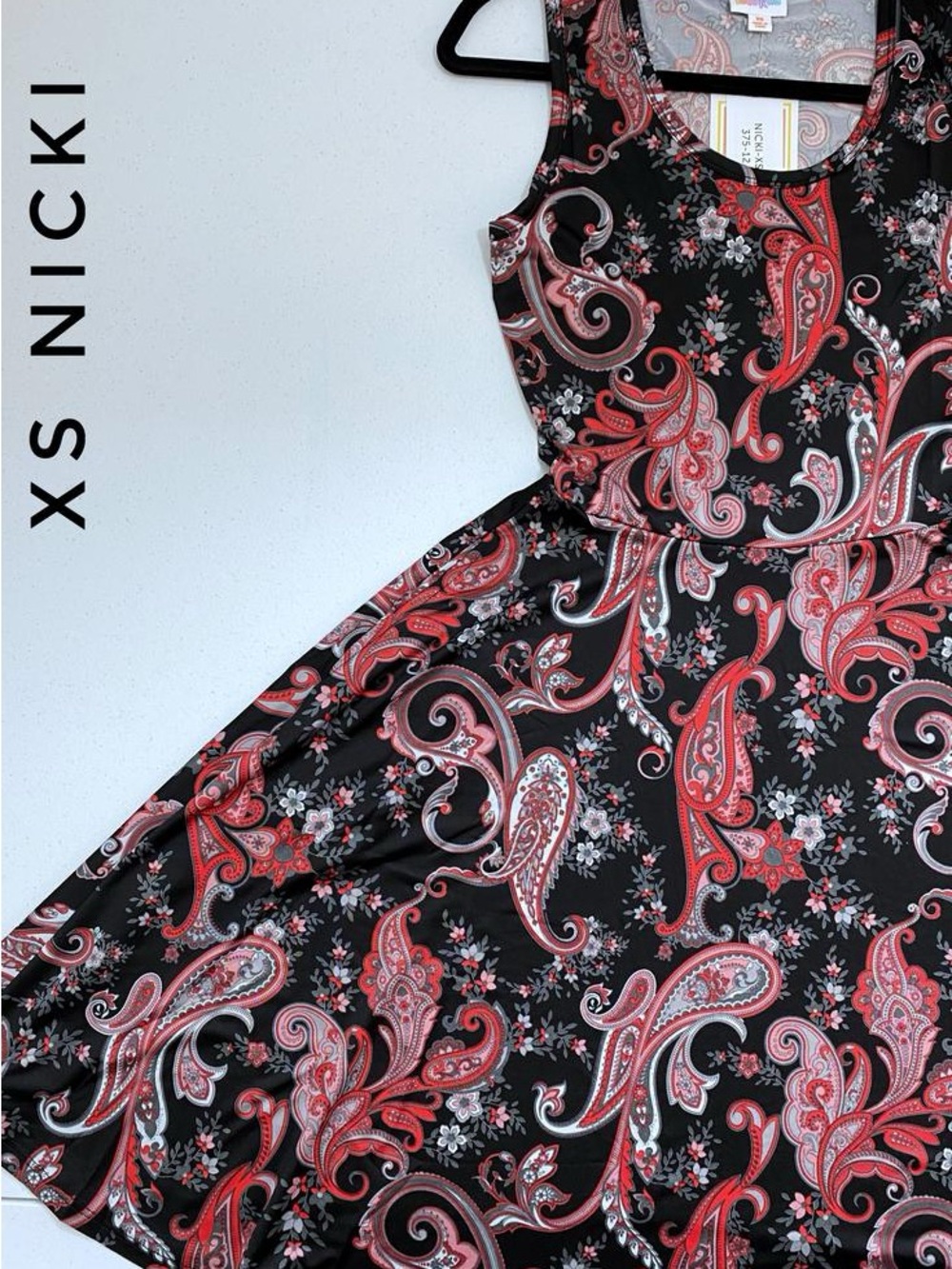 LuLaRoe Nicki Black & Red Paisley Sleeveless Midi Dress